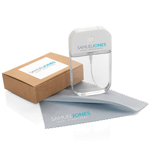 2 Piece Glasses and Screen Cleaning Kit in a Box branded desk accessory in brown/clear printed with your company logo