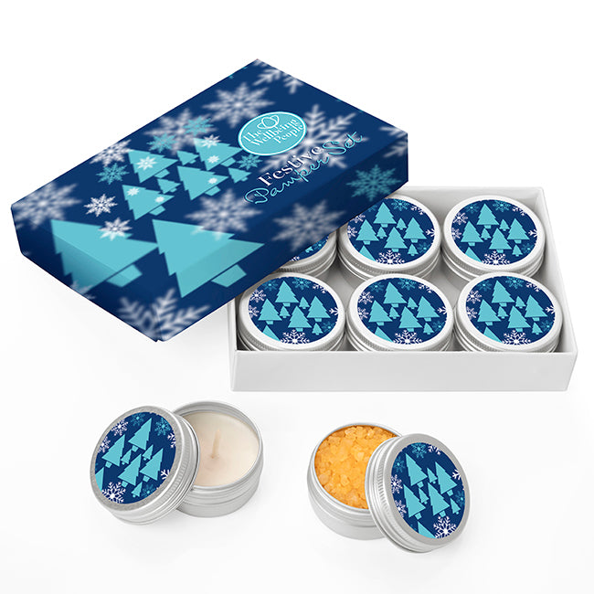 6 Christmas Treats in a Printed Box branded home accessory in white/silver printed with your company logo