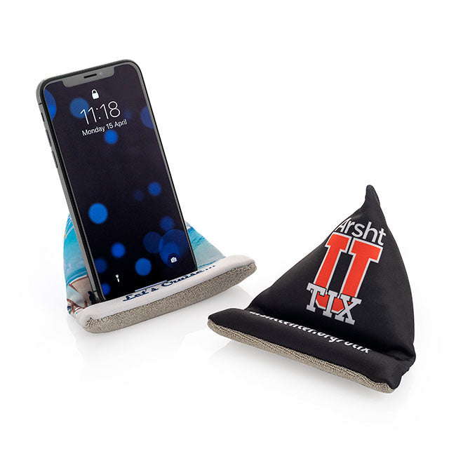 Microfibre Phone Stand and Cleaner branded tech accessory in black, blue, brown, green, orange, pink, purple, red, white
