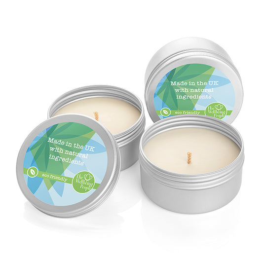 Natural Wax Candle in a Tin (100g) branded candle in silver printed with your company logo