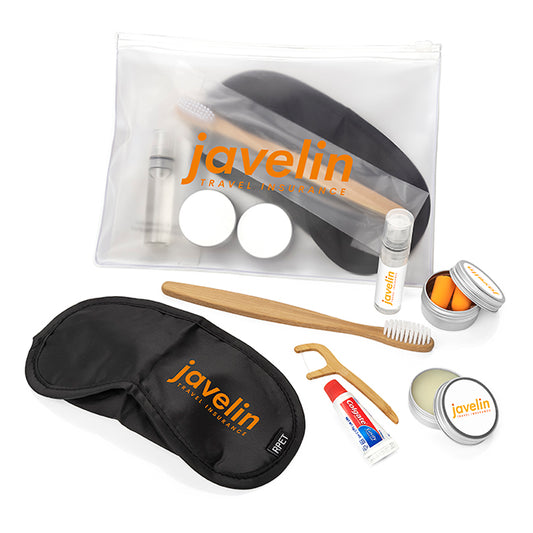 Travel Set in a A5 Zippered Wallet branded travel essential in opaque printed with your company logo