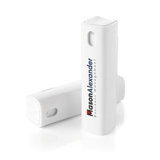 Glasses and Computer Screen Cleaner Spray (9ml) branded desk accessory in white printed with your company logo