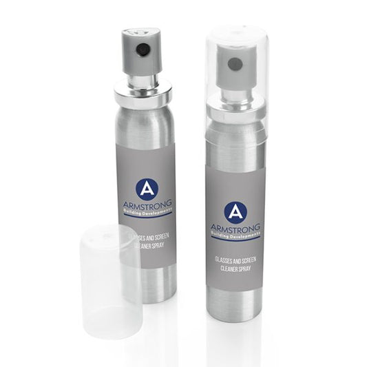 Computer Screen Cleaner Spray (20ml) branded desk accessory in silver printed with your company logo