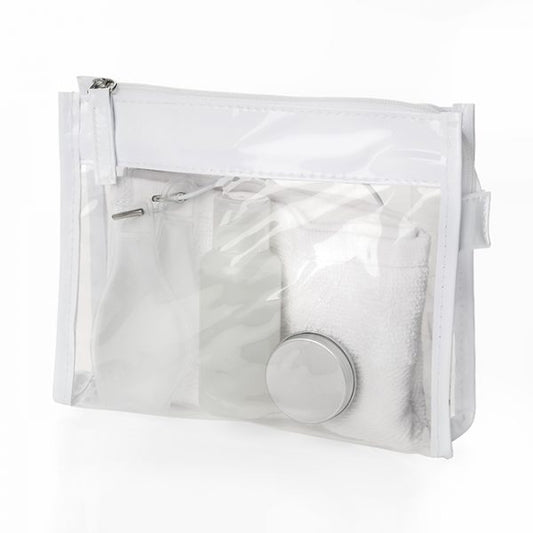 Spa Set in a Clear PVC White Trim Bag branded wellbeing gift in clear, white printed with your company logo
