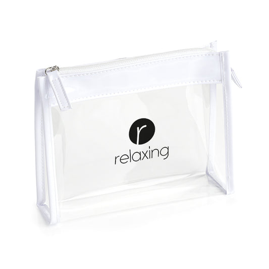 Clear PVC Bag with White trim and Zipper branded bag in clear printed with your company logo