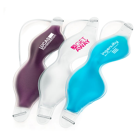 Purple Cooling Gel Eye Mask branded personal care item in blue, clear, purple printed with your company logo