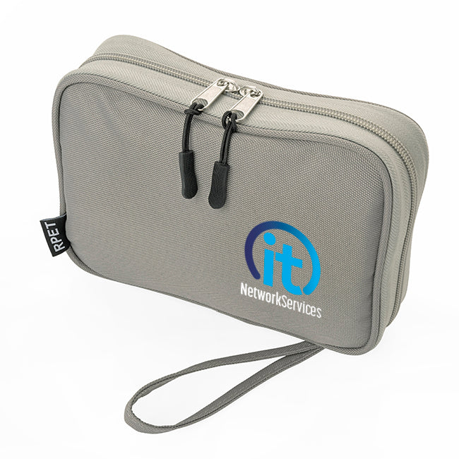 Cable Tidy / Gadget Kit Printed rPET Bag branded bag in black, blue, brown, green, orange, pink, purple, red, white, yellow