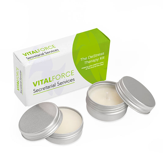 2 Piece De-Stress/Unwind Therapy Set branded wellbeing gift in white/silver printed with your company logo