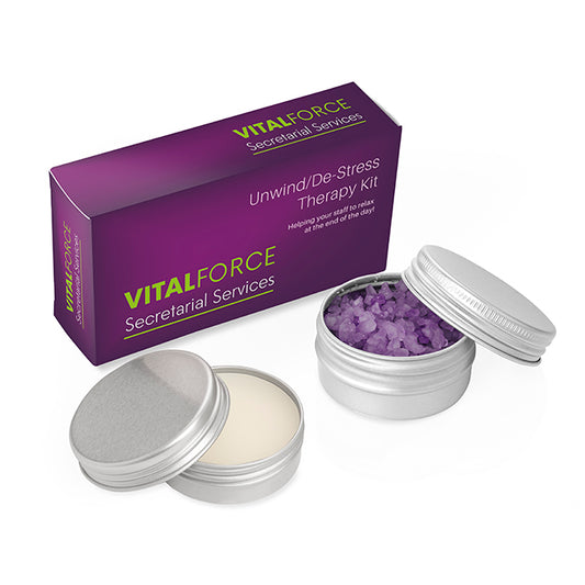 2 Piece Unwind/De-Stress Therapy Set branded wellbeing gift in white/silver printed with your company logo