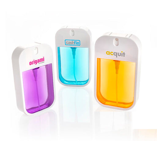Hand Sanitiser Spray (40ml) branded hygiene essential in blue, orange, purple printed with your company logo