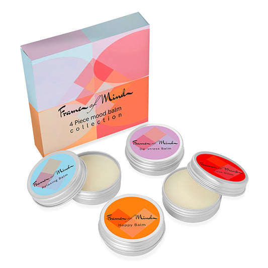 4 piece Mood Balm Collection branded wellbeing gift in white/silver printed with your company logo