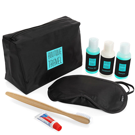 6 Piece Sea Spa Travel Set branded travel essential in black printed with your company logo