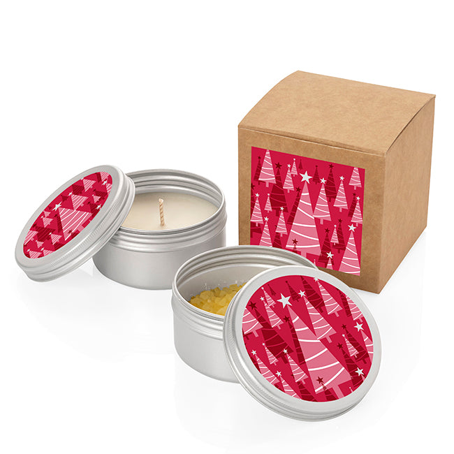 2 Piece Relaxing Christmas Set in a Brown Box branded home accessory in brown/silver printed with your company logo