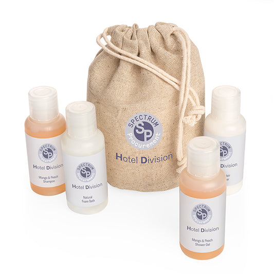 Weekend Travel Toiletry Set in a Hemp Bag branded personal care item in beige printed with your company logo