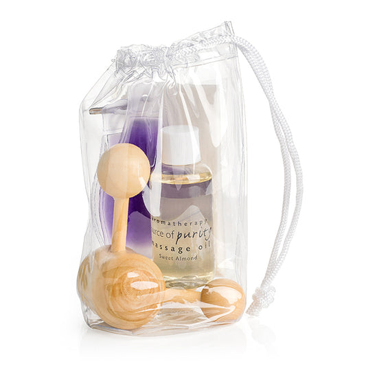 Tripod Massager Set branded wellbeing gift in brown printed with your company logo
