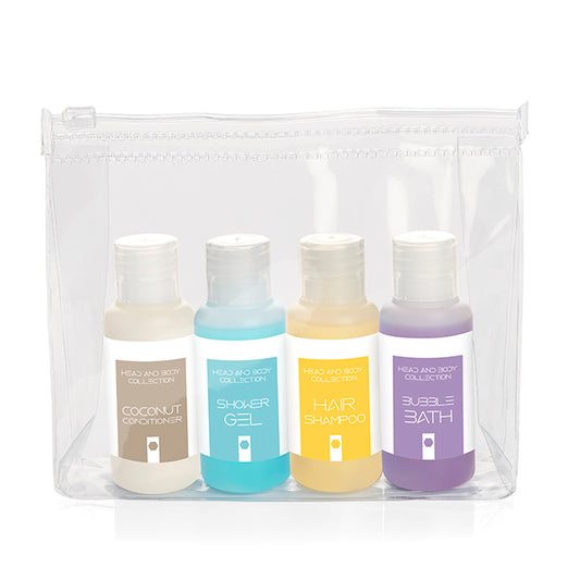 Weekend Travel Toiletry Set in a Bag branded personal care item in blue, orange, purple, white printed with your company logo