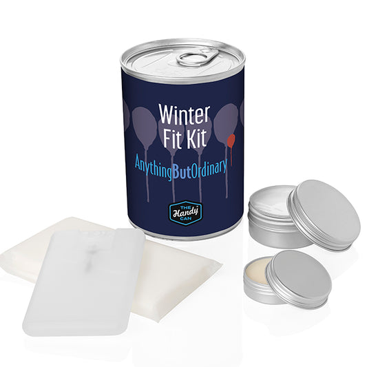 Winter Survival Wellbeing Handy Can Kit branded personal care item in silver printed with your company logo