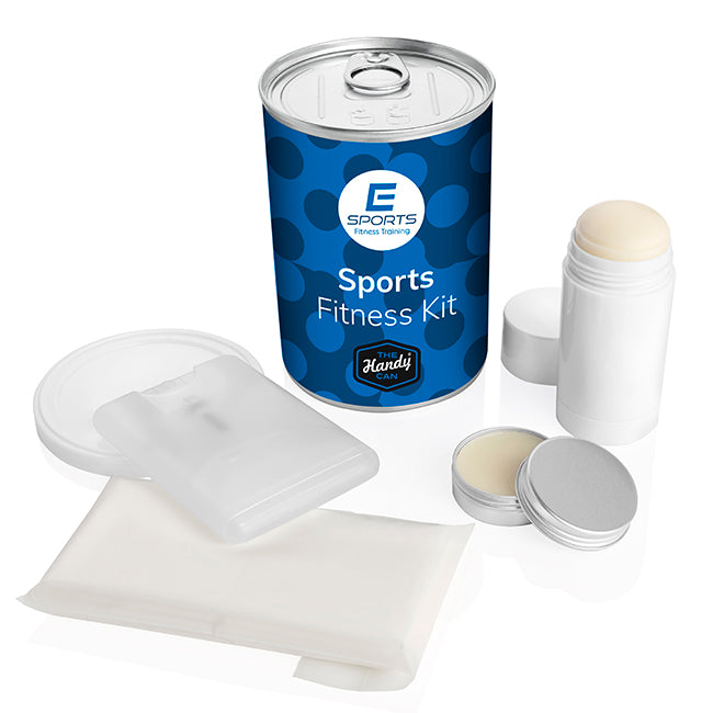 Sport and Fitness Handy Can Kit branded personal care item in silver printed with your company logo