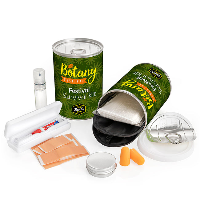 Festival Survival Handy Can Kit branded personal care item in silver printed with your company logo