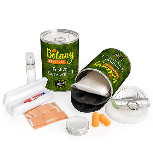 Festival Survival Handy Can Kit branded personal care item in silver printed with your company logo