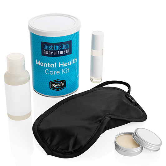 Mental Health Care Handy Can Kit branded personal care item in silver printed with your company logo