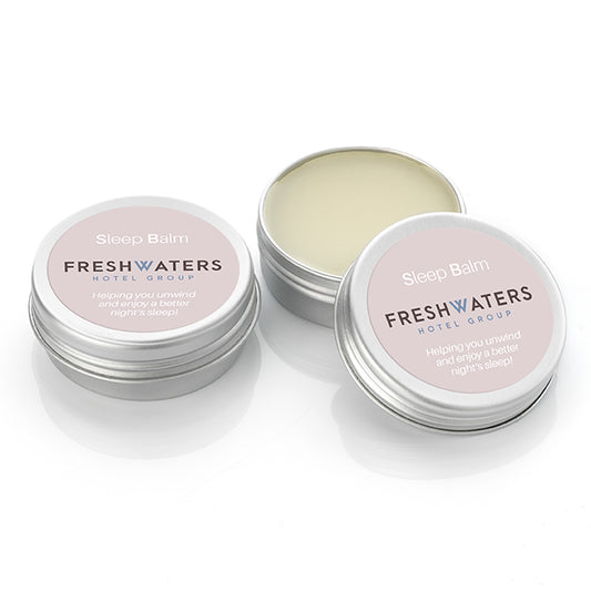 Relaxing/Sleep Balm in an Aluminium Jar (10ml) branded wellbeing gift in silver/white printed with your company logo