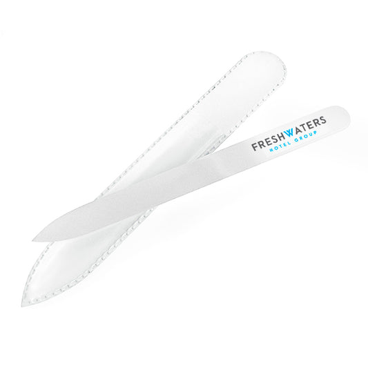 Glass Nail File, 135mm branded beauty item in clear printed with your company logo