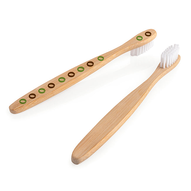 Children's Bamboo Toothbrush (14.5cm) branded personal care item in brown printed with your company logo