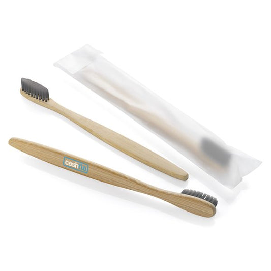 Bamboo Toothbrush with Charcoal Bristles (18cm) branded personal care item in brown printed with your company logo