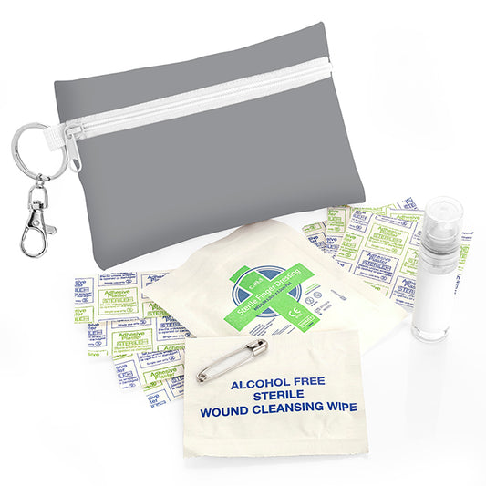 First Aid Kit Pouch on a Clip branded hygiene essential in black, blue, brown, green, orange, pink, purple, red, white