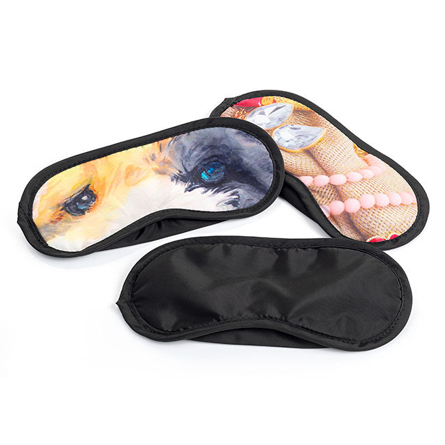 Black rPET Sleep Eye Mask Full Colour Sublimation Printed branded wellbeing gift in black printed with your company logo