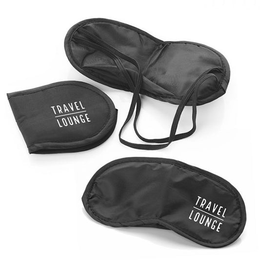 Black rPET Sleep Eye Mask, Plain Stock branded wellbeing gift in black, blue, green, orange, pink, purple printed with your