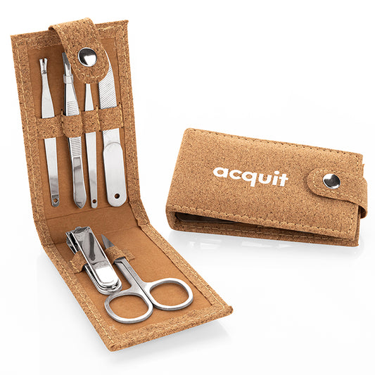6 Piece Manicure Set in a Cork Pocket Case branded beauty item in brown, silver printed with your company logo