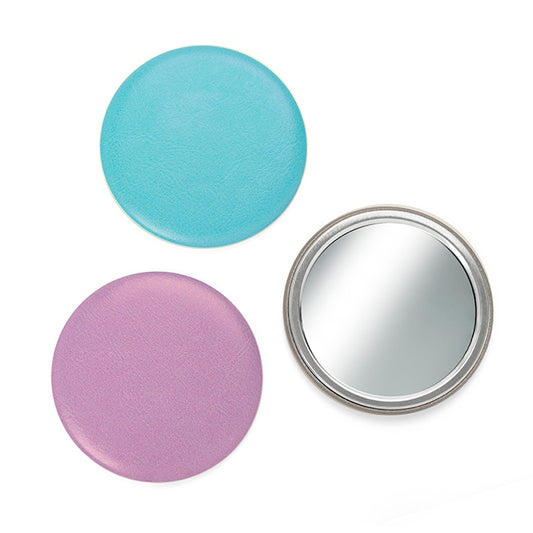Round Single Sided Compact Mirror branded beauty item in blue, grey, purple printed with your company logo