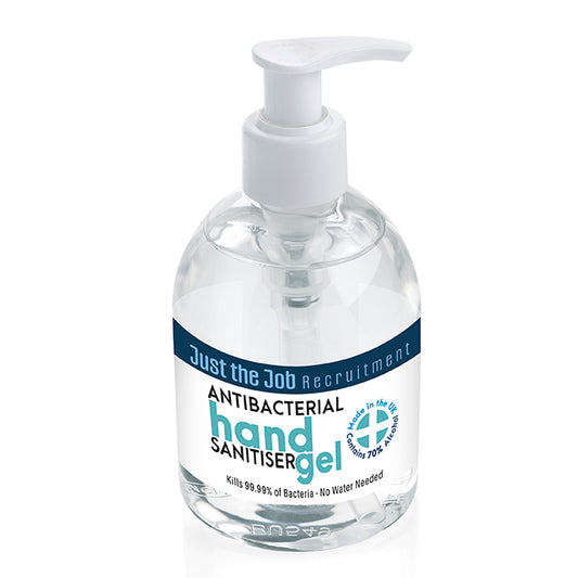 Antibacterial Hand Sanitiser Gel (250ml) branded hygiene essential in clear printed with your company logo