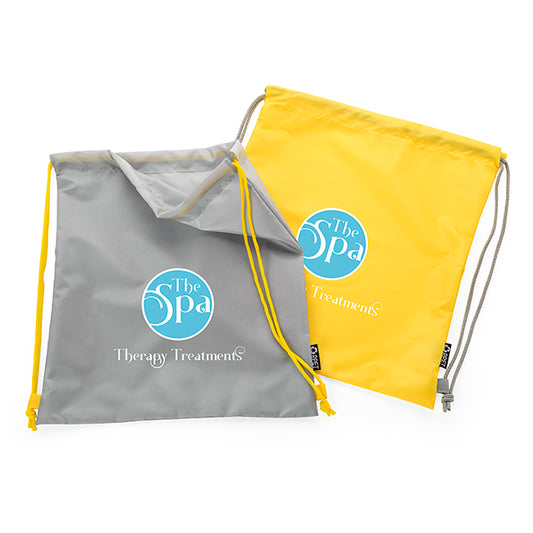 Printed rPET Drawstring Bag branded drawstring bag in black, blue, brown, green, orange, pink, purple, red, white, yellow