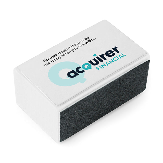 White Nail Block/Buffer branded beauty item in white printed with your company logo