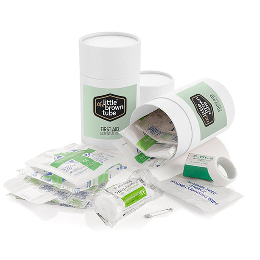 The Little Brown Tube First Aid Kit branded event giveaway in black, brown, white printed with your company logo