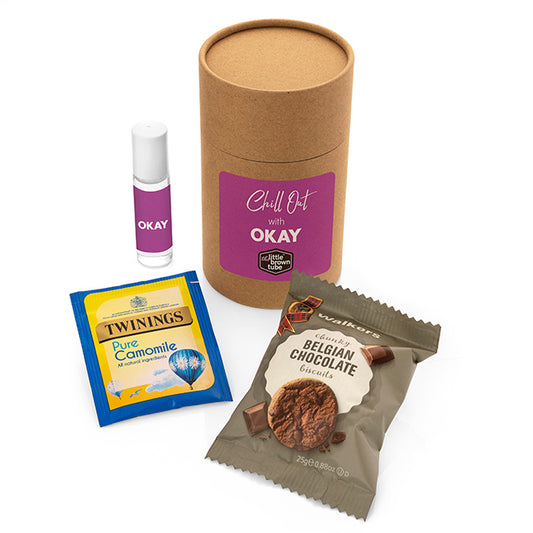 The Little Brown Tube Chill Out Kit (Printed Pulse Point Label) branded event giveaway in black, brown, white printed with