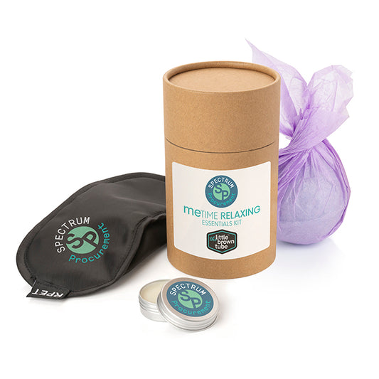 The Little Brown Tube Me Time Relaxing Kit branded event giveaway in black, brown, white printed with your company logo