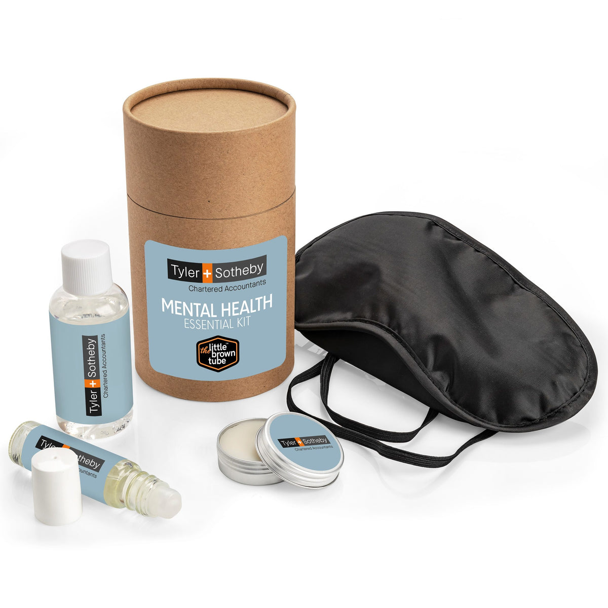 The Little Brown Tube Mental Health Kit branded event giveaway in black, brown, white printed with your company logo