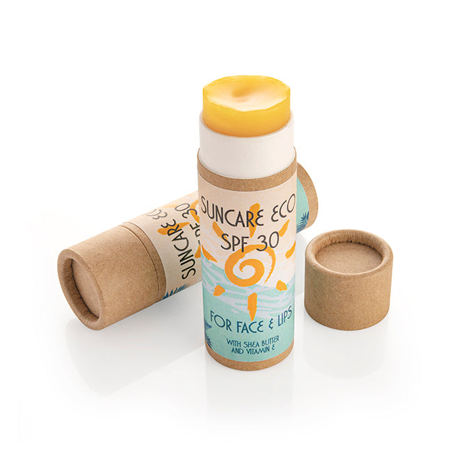 Eco Suncare SPF30 Stick for Face and Lips branded personal care item in brown printed with your company logo