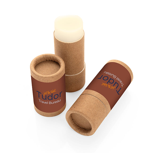 ECO Mini Lip Balm Stick branded beauty item in brown printed with your company logo