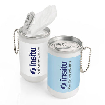 30 Antibacterial Wet Wipes in a Mini White Tub branded hygiene essential in white printed with your company logo