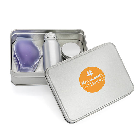Hangover Survival Kit in a Tin branded personal care item in silver printed with your company logo