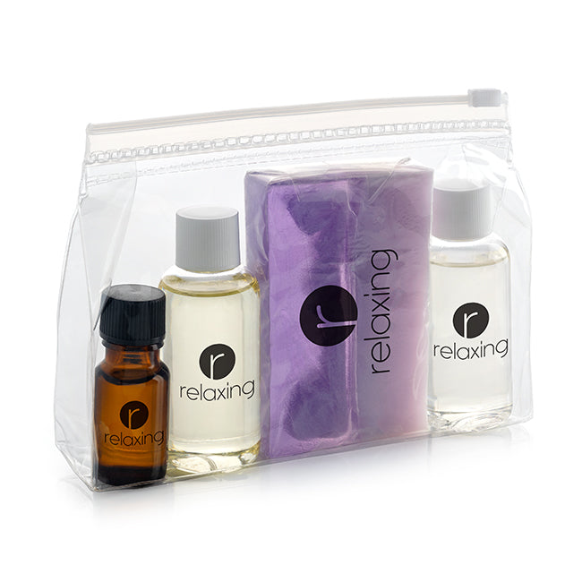 Natural Wellbeing Set in a Bag branded personal care item in clear/purple printed with your company logo