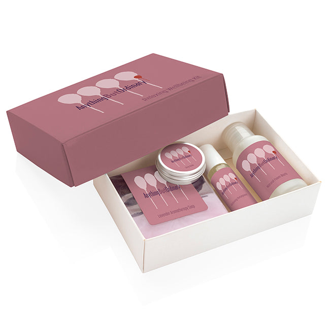Relaxing Wellbeing Set in a Printed Box branded wellbeing gift in white/purple printed with your company logo