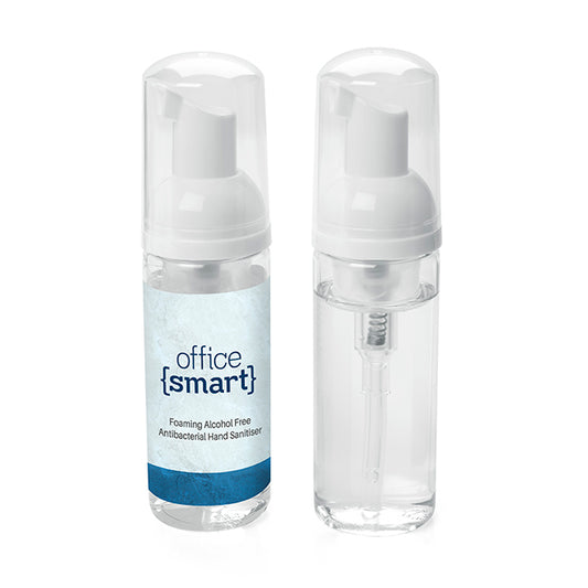 Foaming Alcohol Free Antibacterial Hand Sanitiser (50ml) branded hygiene essential in clear printed with your company logo