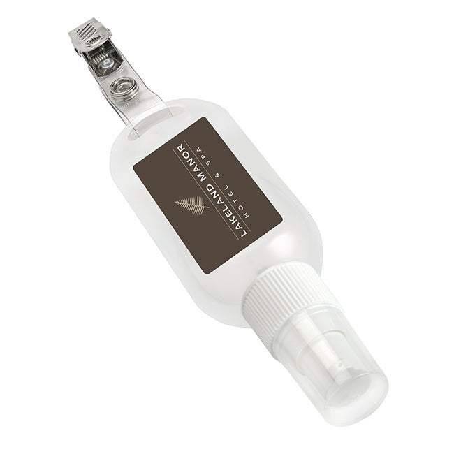 Alcohol Free Antibacterial Hand Sanitiser on a Clip (50ml) branded hygiene essential in clear printed with your company logo