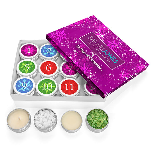 12 Days of Christmas Gift Set branded home accessory in silver/white printed with your company logo